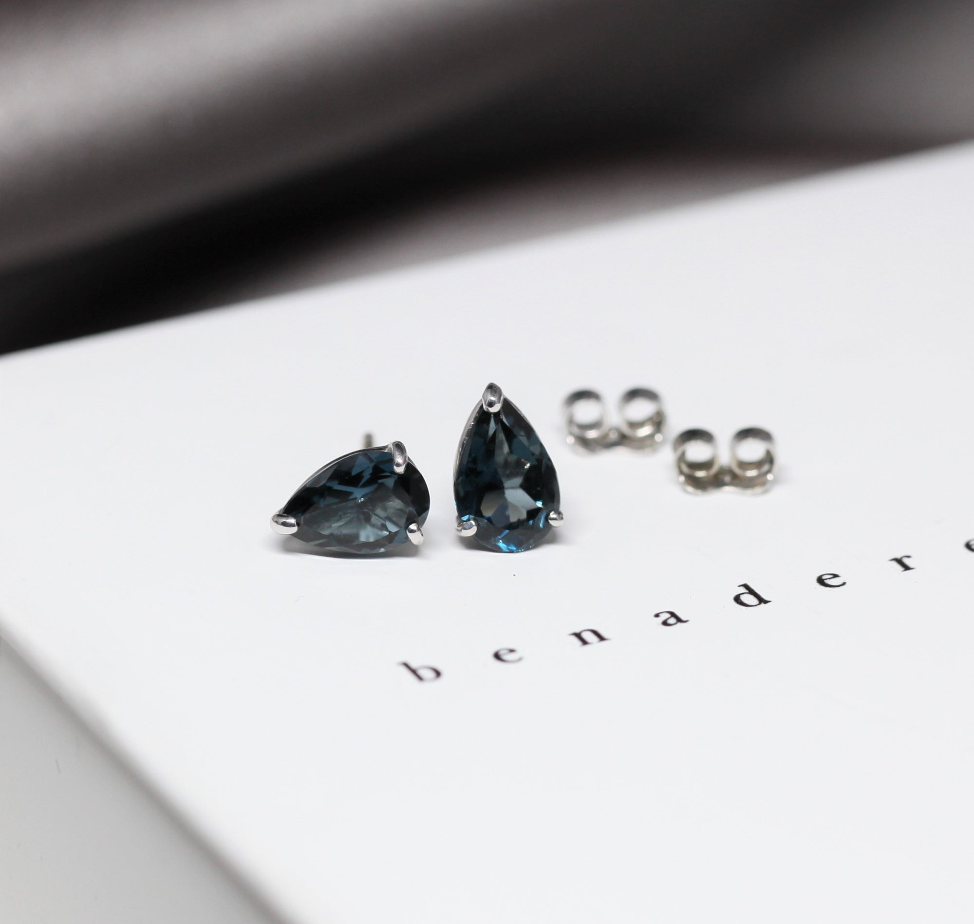 Blue topaz earrings pear shape minimalist studs gemstone earrings edgy minimlaist unisex jewelry monteal small blue pear shape earrings