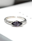 Front view of Bena Jewelry Ring Edgy Birdal Custom Made Jewelry Deep Purple Color Gemstone Minimalist Jewelry Bena Jewelry Montreal Made in Canada Fine Jewelry