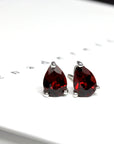 Gemstone stud earrings sterling silver pear cut pyrope garnet bena jewelry montreal custom made color gemstone fine jewelry silver minimalist garnet gemstone jewelry minimalist pear red gemstone garnet earrings