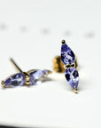 Tanzanite gemstone pear cut stud earrings 18 kt yellow gold