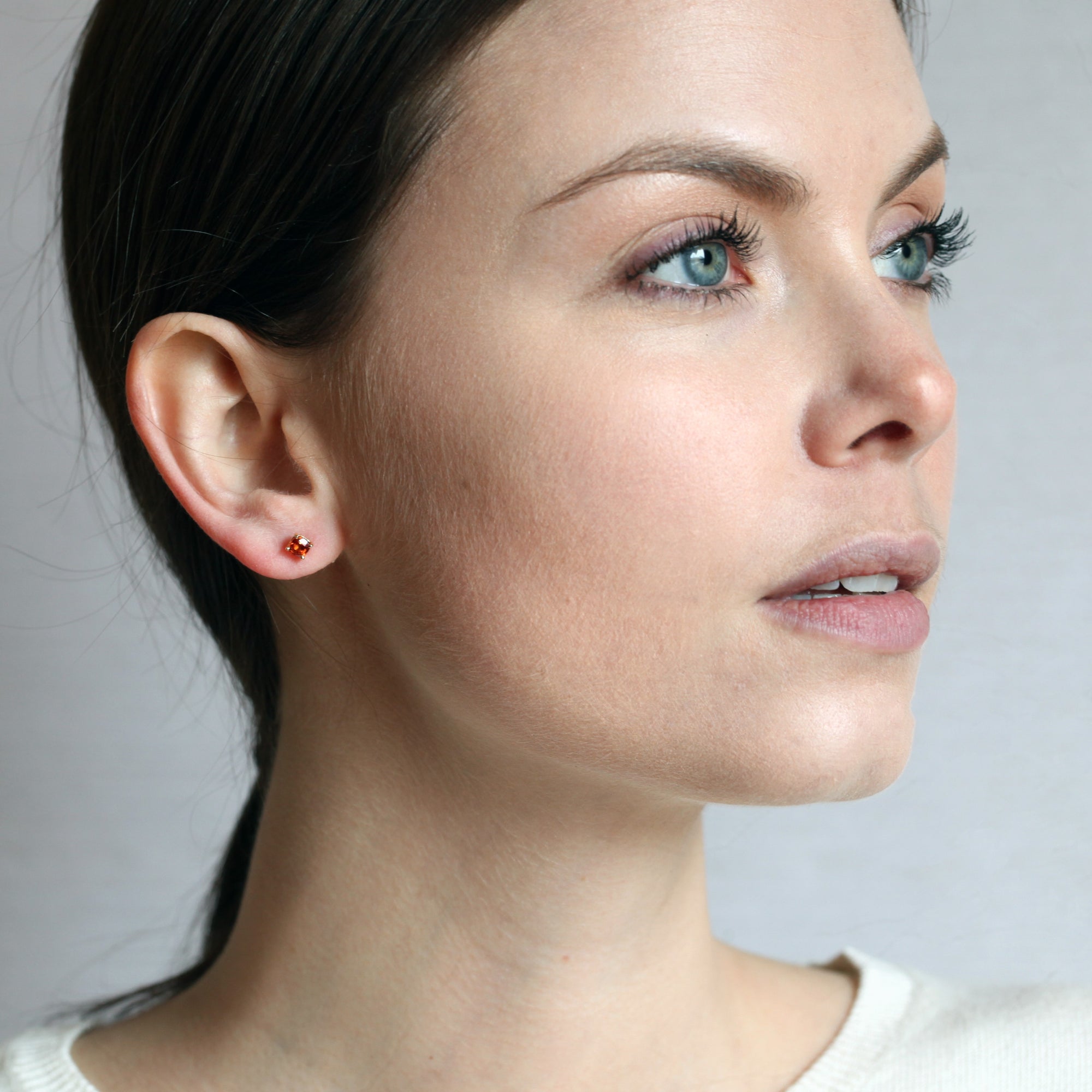 Tangerine Cushion Gold Single Stud Earring