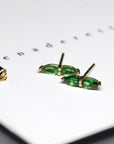 Tsavorite Garnet Double Pear Yellow Gold Stud Earrings