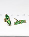 Tsavorite Garnet Double Pear Yellow Gold Stud Earrings