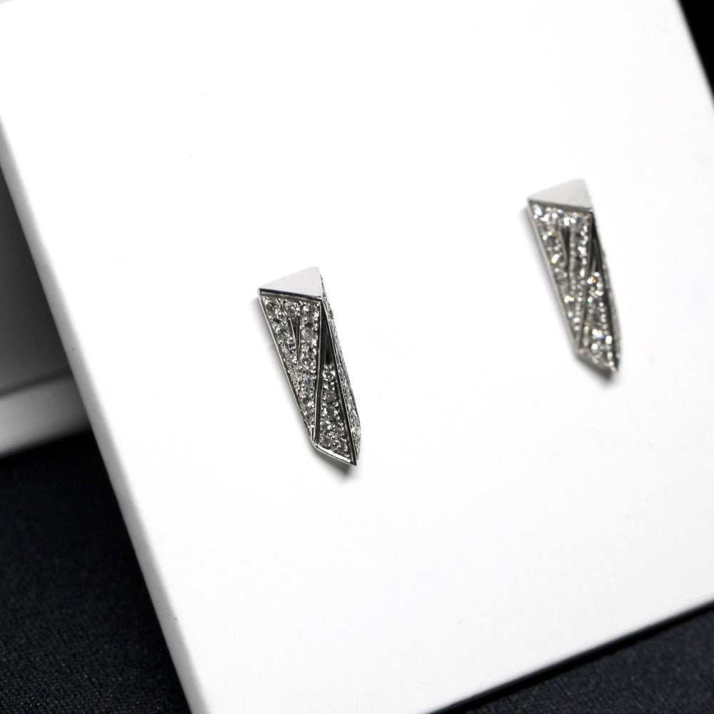 White gold and diamond stud earrings Bena Jewelry Fine Jewelry Made in Montreal Canada Fancy Edgy Collection