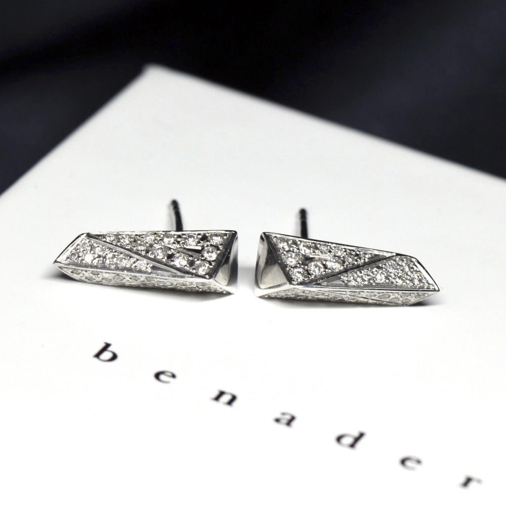 Diamond and white gold stud earrings Bena Jewelry Modern Jewelry Designer Montreal Canada bena jewelry montreal fine jewelry custom made bridal jewelry