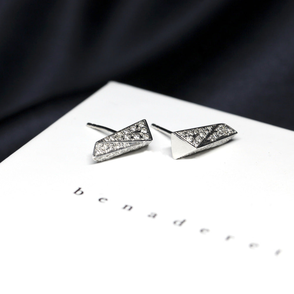 Fine Jewelry Designer Montreal Bena Jewelry White Gold and Diamond Earrings Made in Montreal Canada Fancy Edgy Collection
