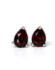 Pyrope Garnet Pear Shape Stud earrings bena jewelry montreal fine jewelry custom made color gemstone jewelry garnet jewelry bena jewelry red pear shape minimalist red garnet gemstone jewelry