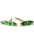 Tsavorite Garnet Double Pear Yellow Gold Stud Earrings