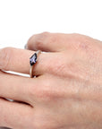 Girl wearing a marquise shape spinel ring edgy bena jewelry montreal made in canad bridal jewelry minimalist style montreal made white gold ring bridal custom made jeweler little italy