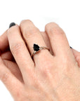 Bena Jewelry black gemstone engagement ring montreal dark spinel gems gold bridal ring montreal handmade in canada fine jewelry pear spinel bridal ring montreal edgy minimalist engagement ring montreal
