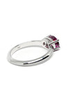 Back view of custom made engagement ring with natural color gemstone red pinkish natural gemstone white gold ring custom made birdal jewelry montreal made in canada little Italy jewelry studio