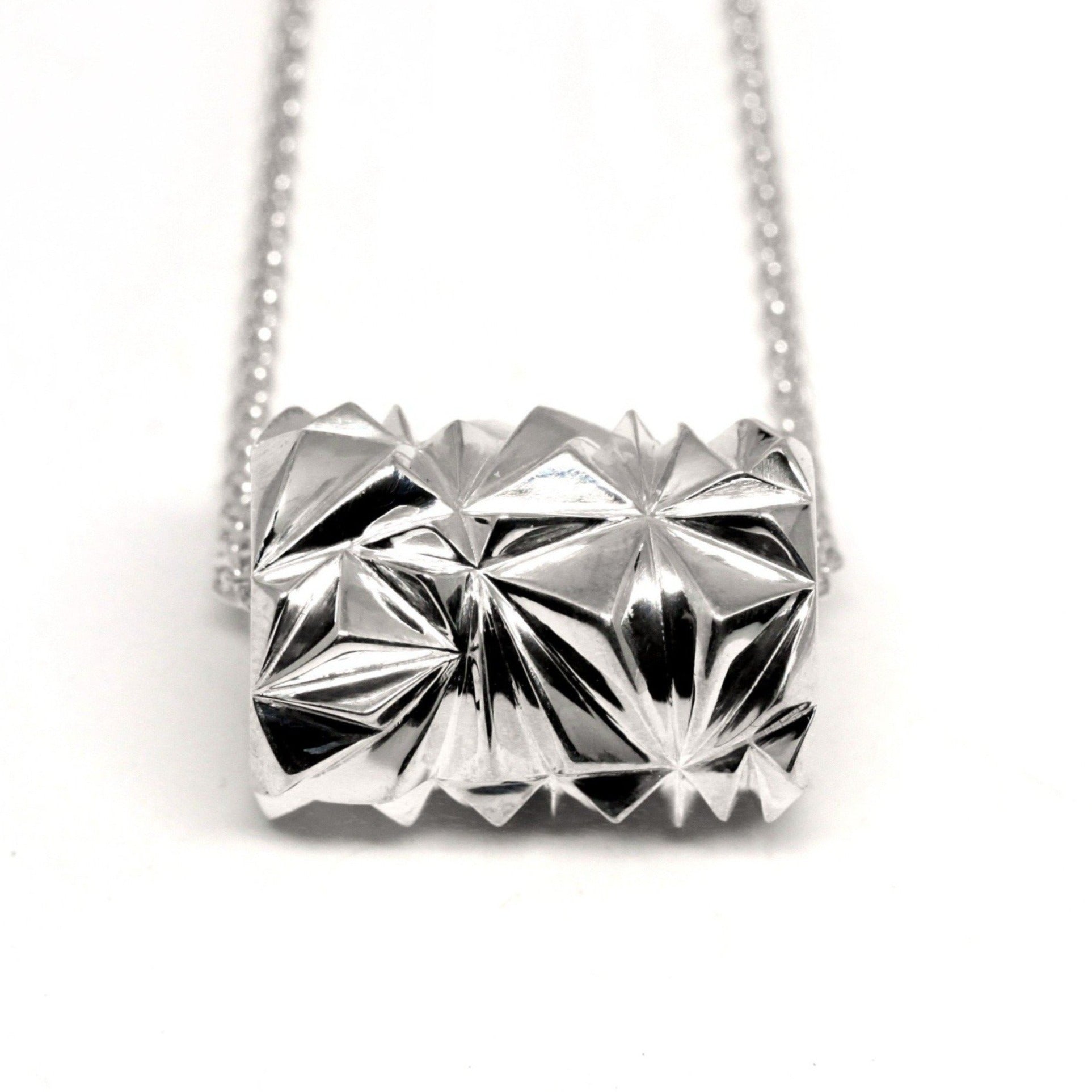 Silver Large Chiseled Pyramid Tube Pendant