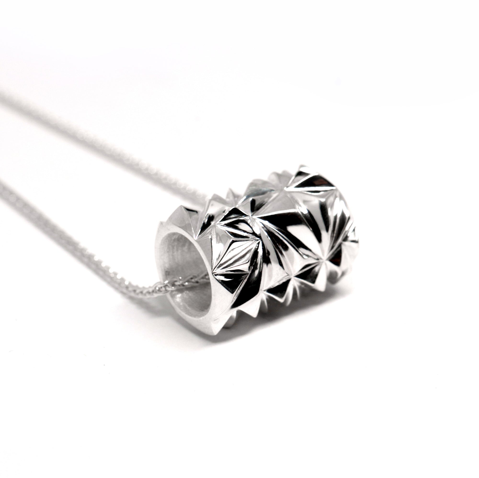 Silver Large Chiseled Pyramid Tube Pendant