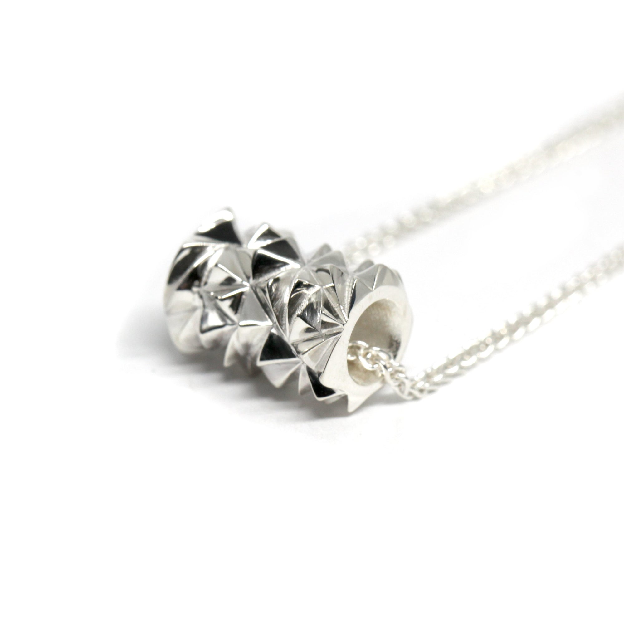 Silver Small Chiseled Pyramid Tube Pendant
