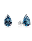 Front view of pear shape blue topaz gemstone stud earrings color gemstone silver earrings drop shape minimlalist natural gemstone jewelry natural blue gems earrings edgy fashion style bena jewelry montreal