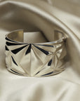 top view of bena jewelry bold bracelet made in montreal bena jewelry edgy jewelry design handmade in montreal little italy jewelry silver minimalist bold jewelry design
