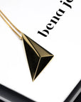 Side view of vermeil gold pendant bena jewelry montreal sharp edgy pendant jewelry collection bena jewelry fine custom jewelry designer montreal made in canada unisexe bold minimalist luxury jewelry