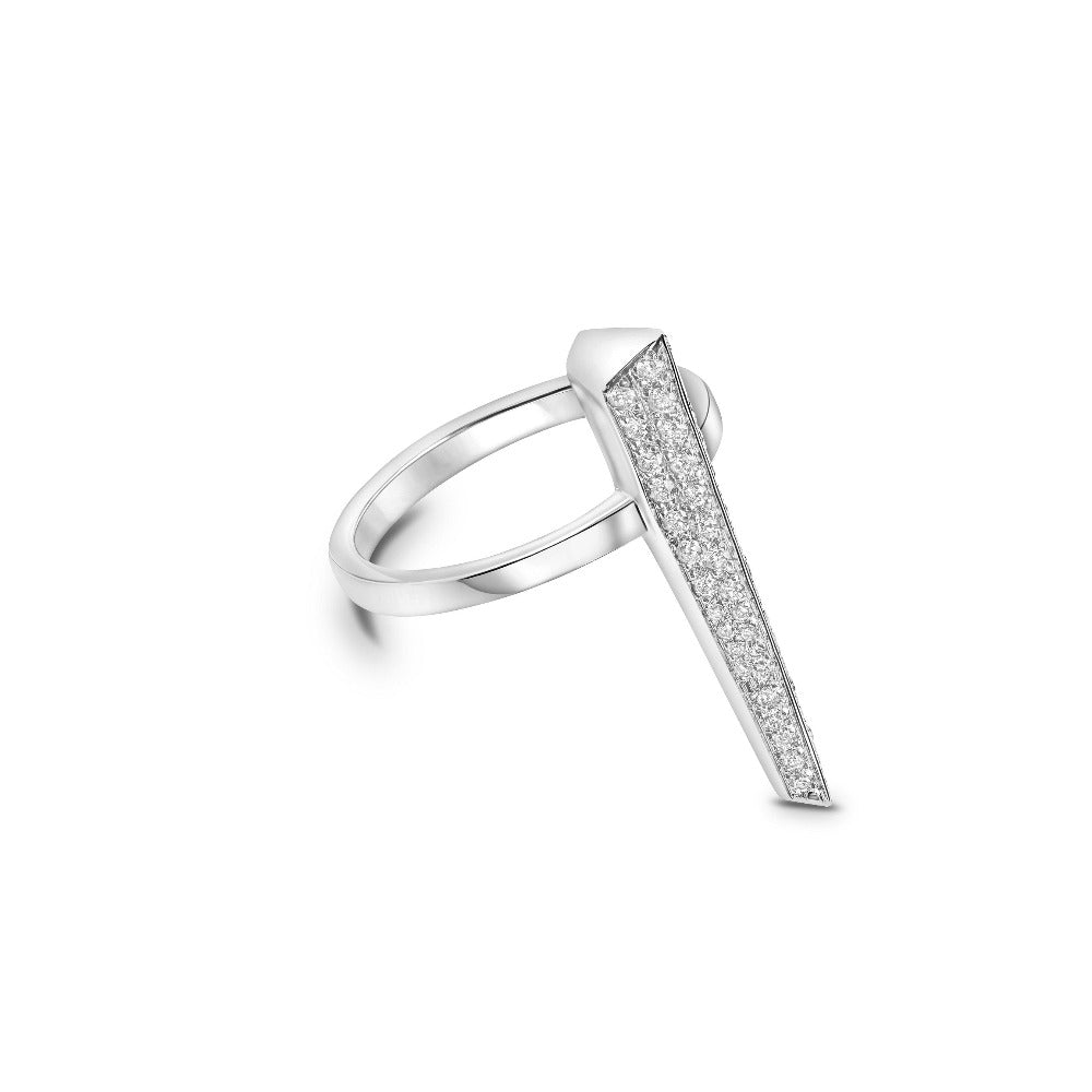 Side view of Diamond Pike Ring highlighting bold design and sharp edges, crafted in Montreal with white gold and diamonds.