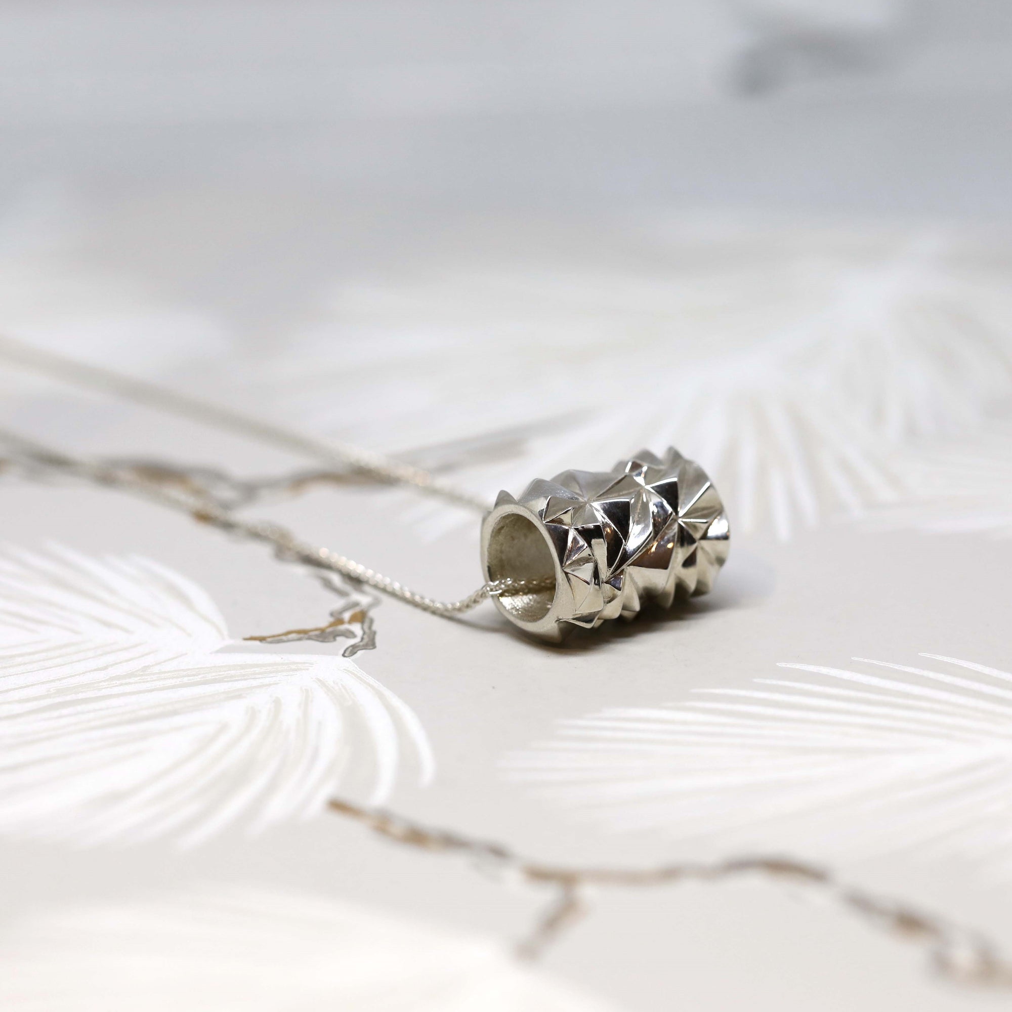 Silver Large Chiseled Pyramid Tube Pendant