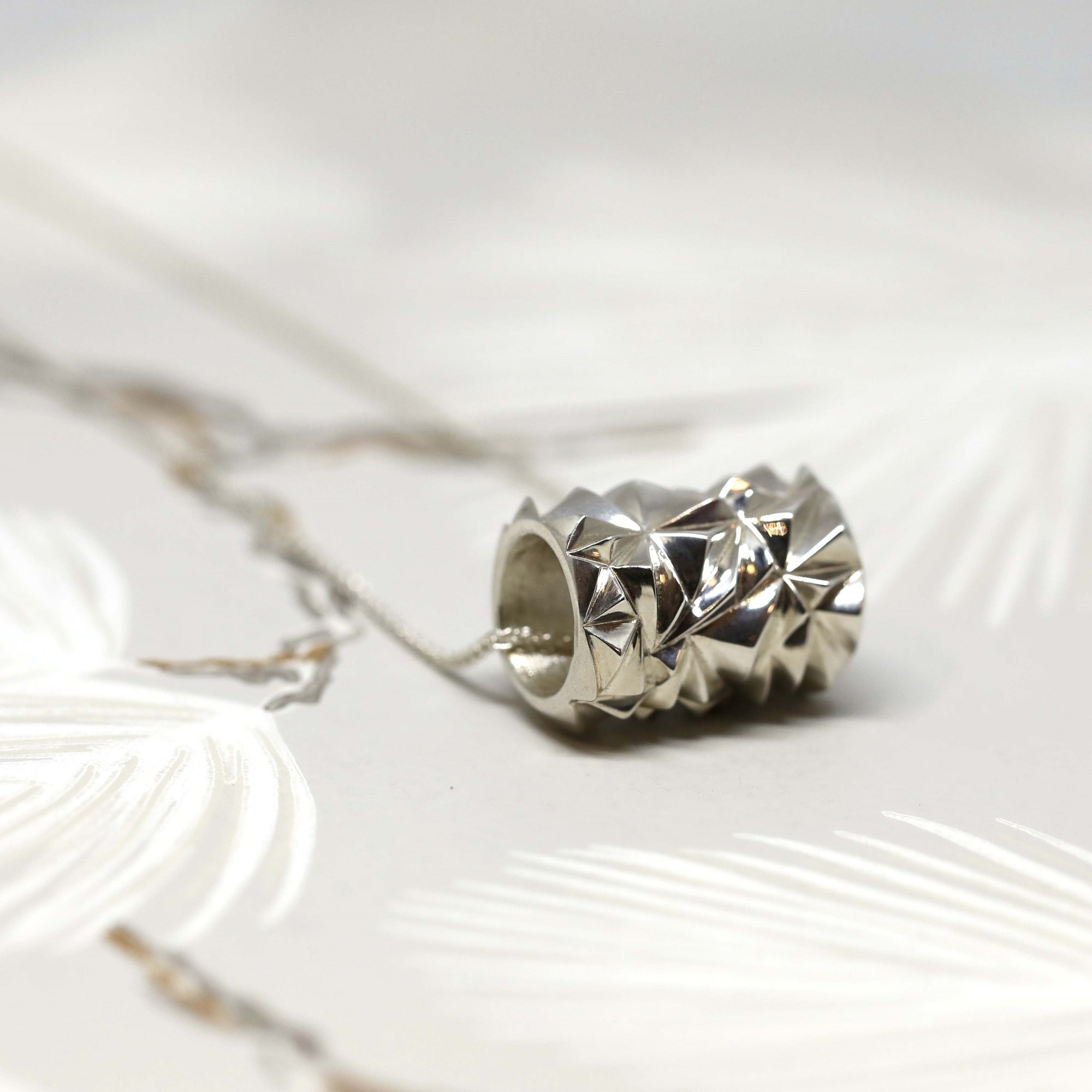 Silver Large Chiseled Pyramid Tube Pendant