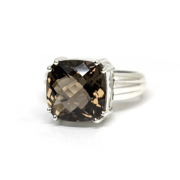 custom made color gemstone cushion cut smoky quartz bena jewelry montreal