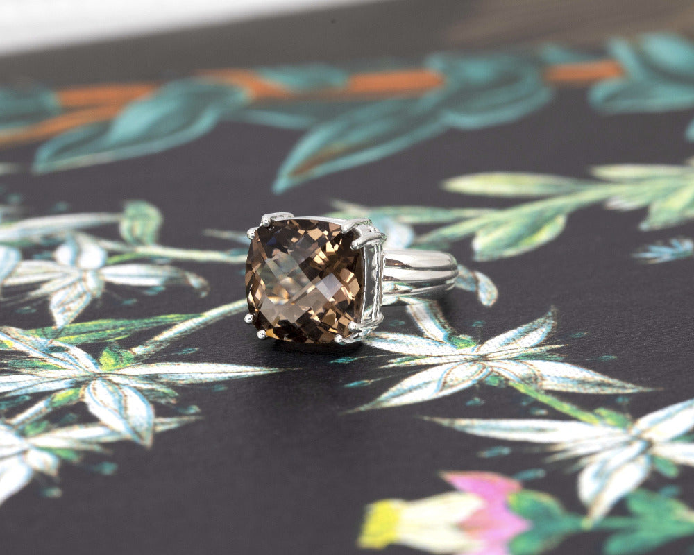 cushion cut smoky quartz bena jewelry cocktail ring montreal made