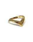 Bold V-shaped yellow gold designer ring crafted by Bena Jewelry, photographed on a white background, custom fine jewelry made in Montreal.