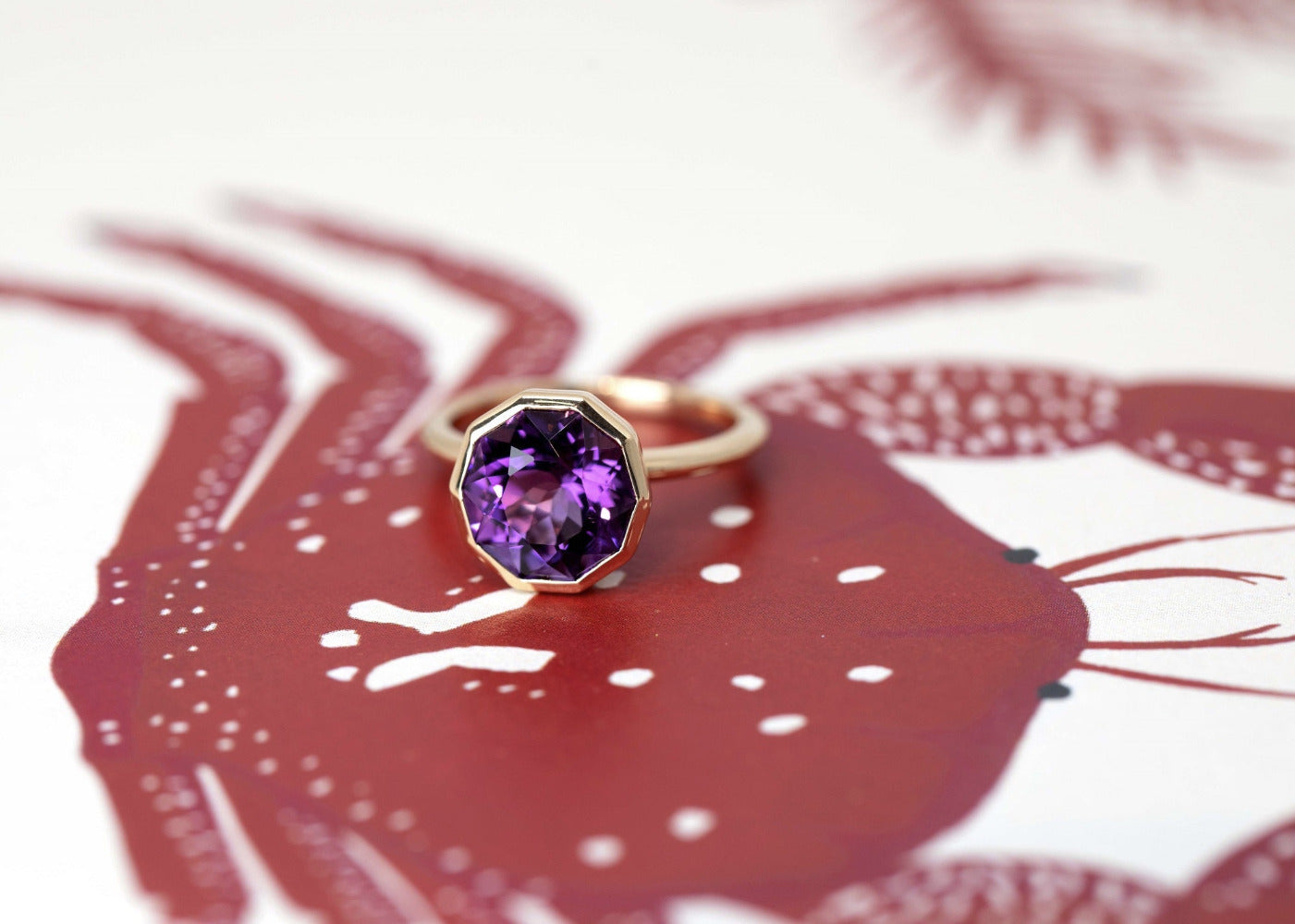 Edgy Fancy Collection present Bijou Round Amethyst Ring with purple gemstone and pink undertones, crafted by Bena Jewelry in Montreal.
