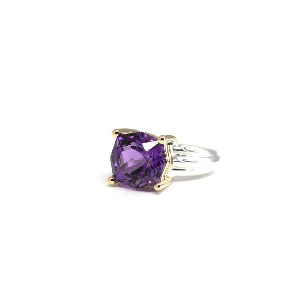 Front view on white background: Displays the sturdy band and meticulous finish of the Amethyst Cocktail Ring.