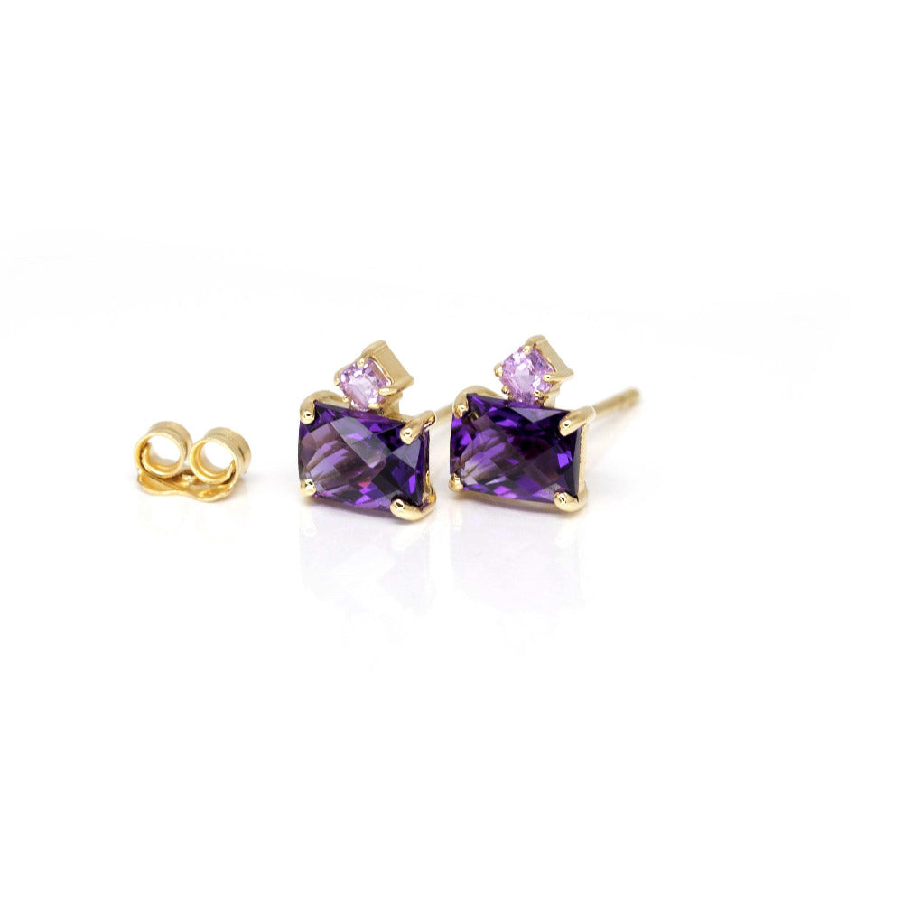Front view on white background: Displays the secure gold post and clasp system, ensuring comfort and quality in these bespoke earrings.