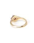 Back view: Displays the seamless construction of the yellow gold band and the secure setting for the Asscher-cut zircon. Made by Bena Jewelry in Montreal, Canada.