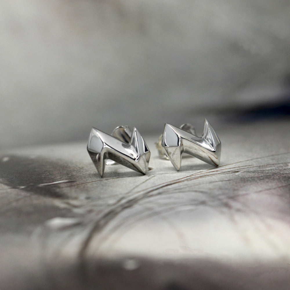 Perfect Bena Jewelry edgy stud earrings. Made in white gold, these small and bold studs are made in Montreal.