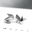 White gold edgy Electric studs earrings, made in Montreal by Bena Jewelry.