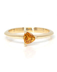 orange sapphire trillion shape yellow gold bridal ring made in montreal by bena jewelry designer on a white background