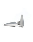 White Background: "Blade stud earrings in white gold by Bena Jewelry, featured on a minimalist white background. These modern and edgy unisex earrings, designed in Montreal, emphasize clean lines and geometric elegance. Handmade in Canada.