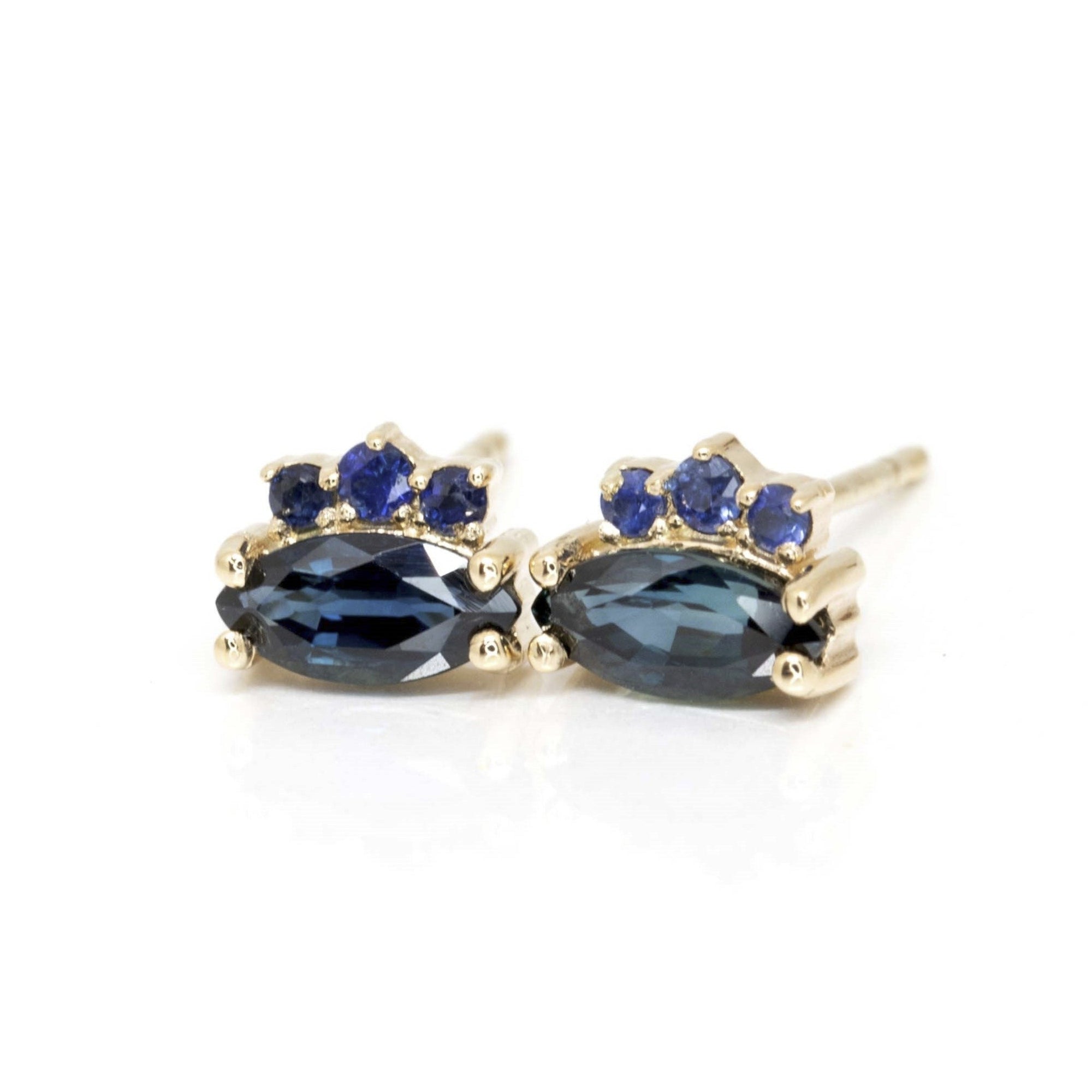 blue sapphire gemstone stud earrings made in montreal fine bena jewelry designer canada