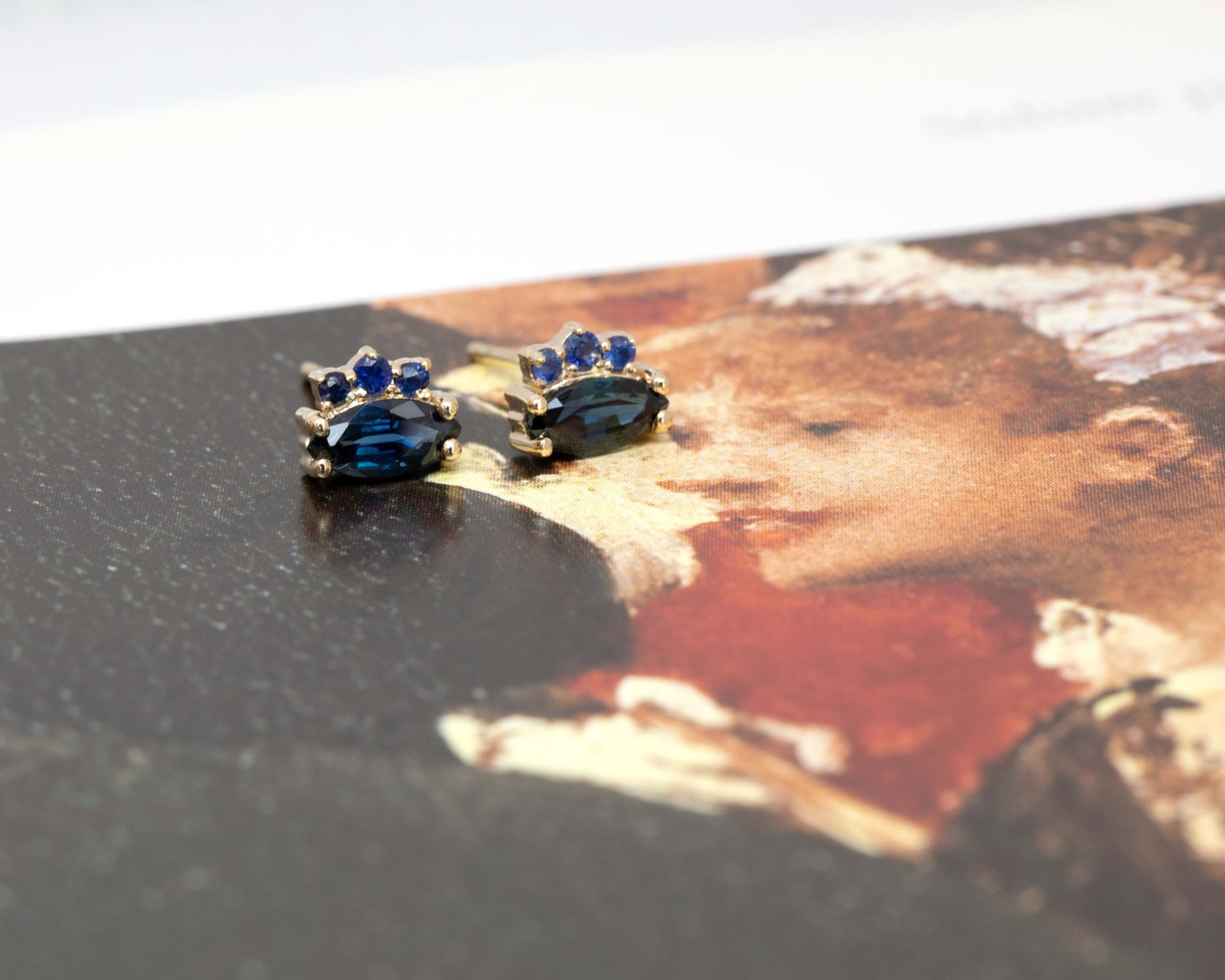 Marquise Shape Navy Blue Sapphire Dora Earrings