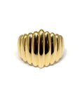 Pigalle Ring in Yellow Gold on white background – A bold unisex gold ring with a sculptural ridged texture, handcrafted by Bena Jewelry in Montreal.