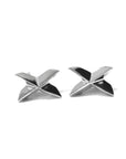 Cross Gold Studs in white gold by Bena Jewelry showcasing a sharp cross design, photographed on a white background, fine unisex jewelry made in Montreal.