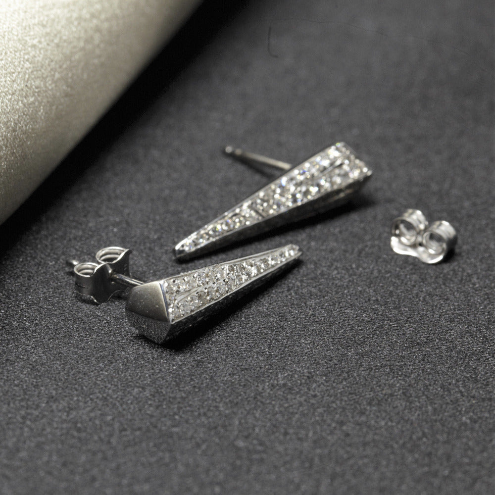 Side view of Long Pike Earrings – Elegant and elongated, these statement earrings showcase high craftsmanship and modern geometry.