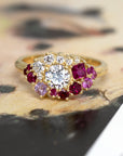 Captures the intricate side detailing of the band and gemstone settings. Made in Montreal, Canada, by Bena Jewelry.