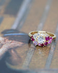 Captures the intricate side detailing of the band and gemstone settings. Made in Montreal, Canada, by Bena Jewelry.