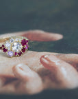 diamond and ruby custom made designer ring bena jewelry montreal on multi color background