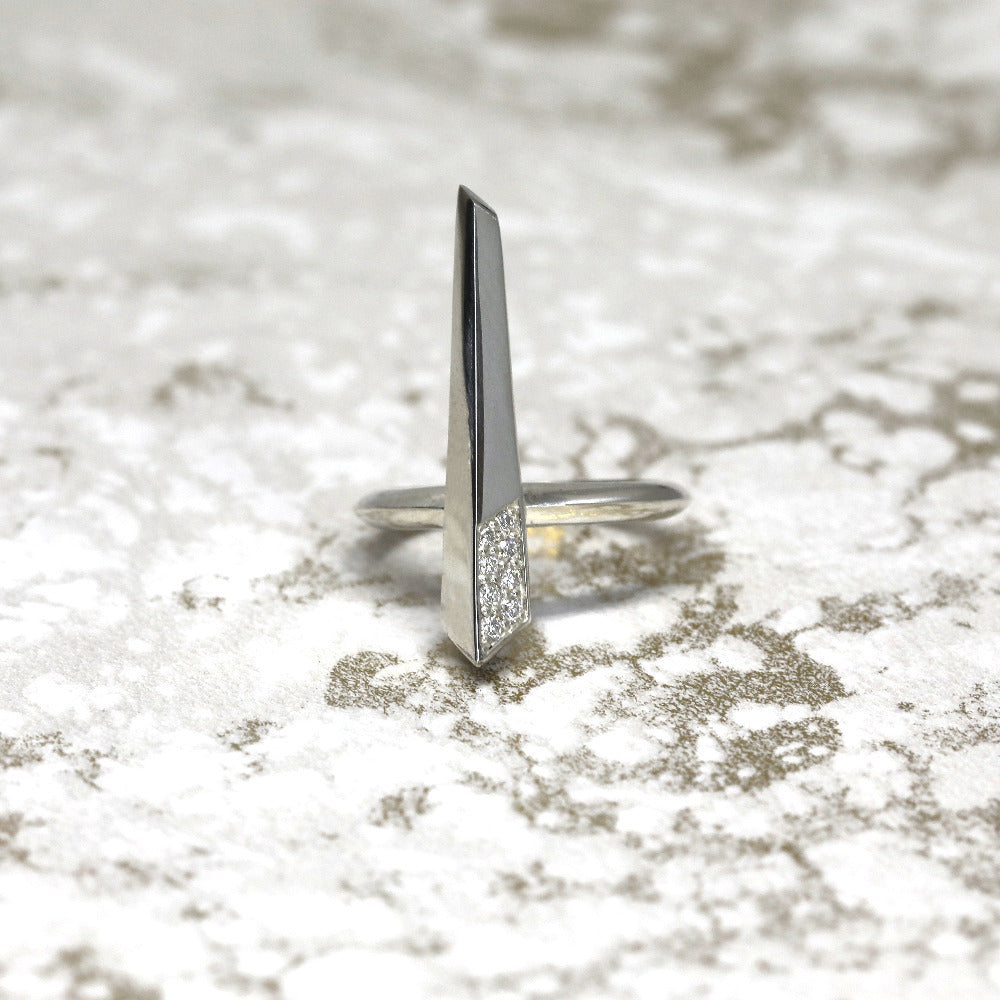 Diamond Pike Quarter Edition ring in white gold, edgy and unisex design by Bena Jewelry, made in Canada.
