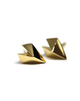 Bold Edgy Gold Heart Studs in yellow gold with a modern geometric design by Bena Jewelry photographed on a white background unisex fine jewelry custom-made in Montreal
