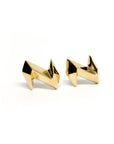 Side view of edgy gold studs – Small yet statement-worthy, these solid gold earrings have a sleek and modern finish.