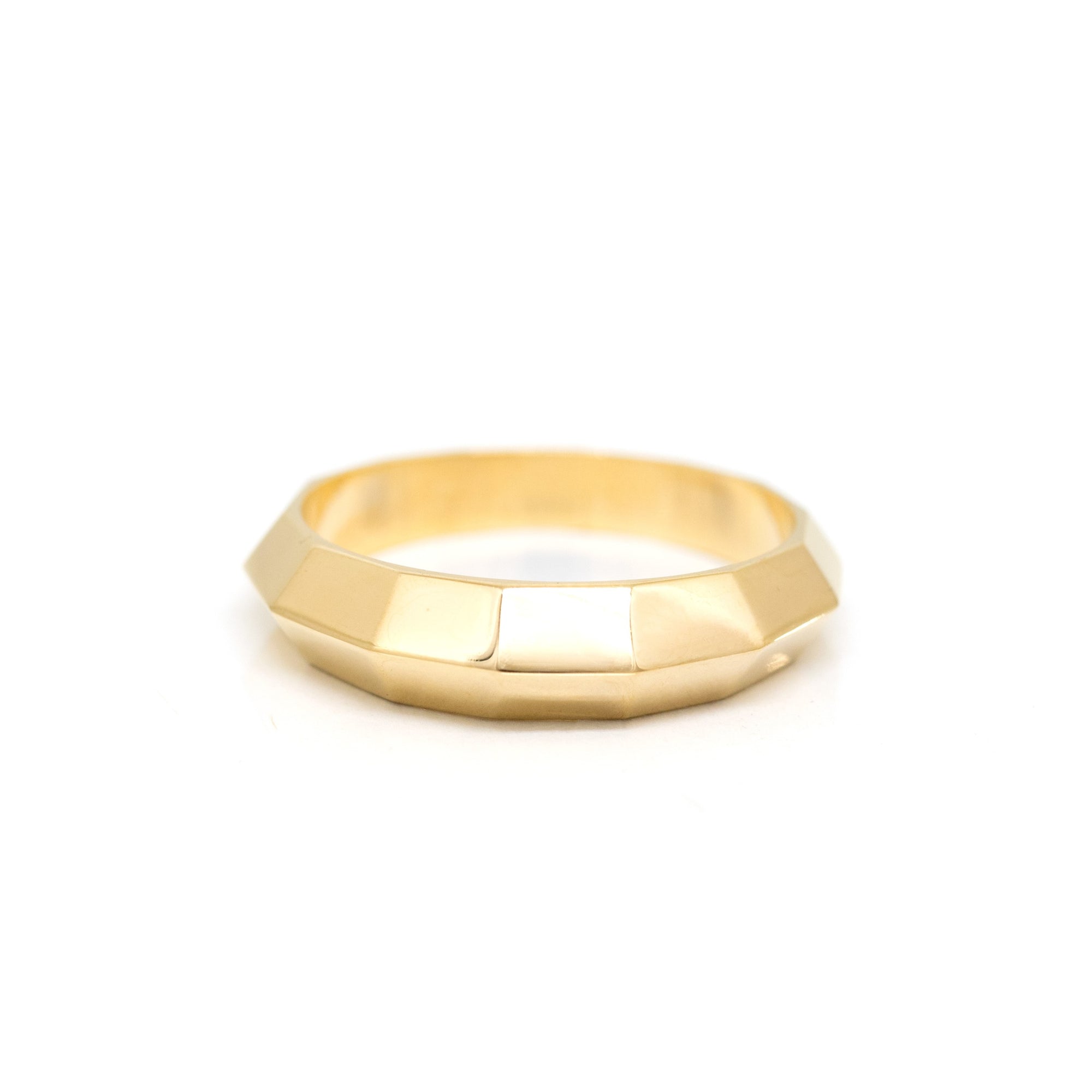 fronyt view of vermneil gold men wedding band custom made ring in montreal by bena jewelry best canadian designer on white background