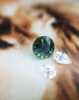 Round Green Sapphire & Pear Shape Diamond Ring