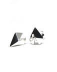 White gold Edgy Gold Heart Studs by Bena Jewelry displayed on a clean white background modern unisex earrings custom-crafted in Canada
