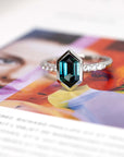 HEXAGONAL ELECTRIC SAPPHIRE& DIAMOND | Platinum Ring